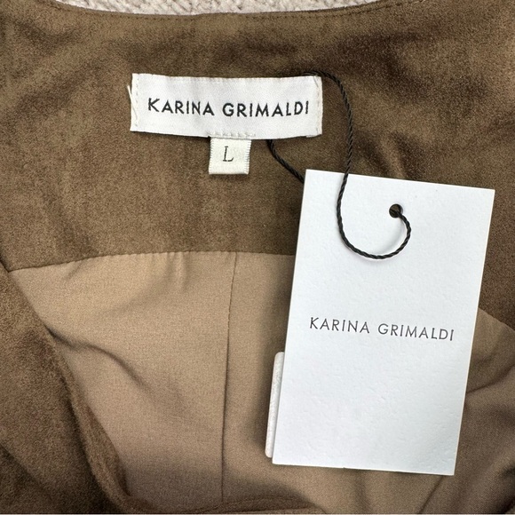 Karina Grimaldi Hanna Suede Mini Dress Olive Size Large NWT - Picture 7 of 10